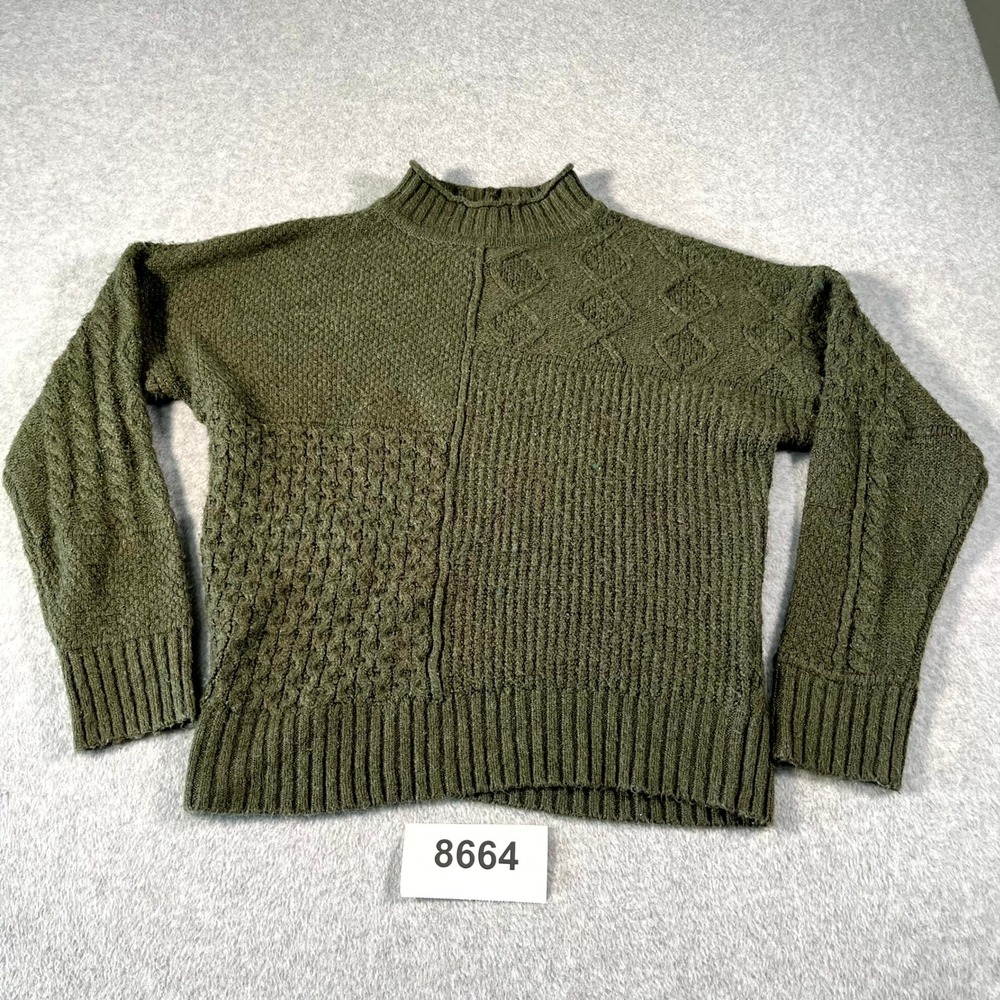 American‎ Eagle Outfitters Sweater Womens Small Olive Green Cable Knit Mock Neck